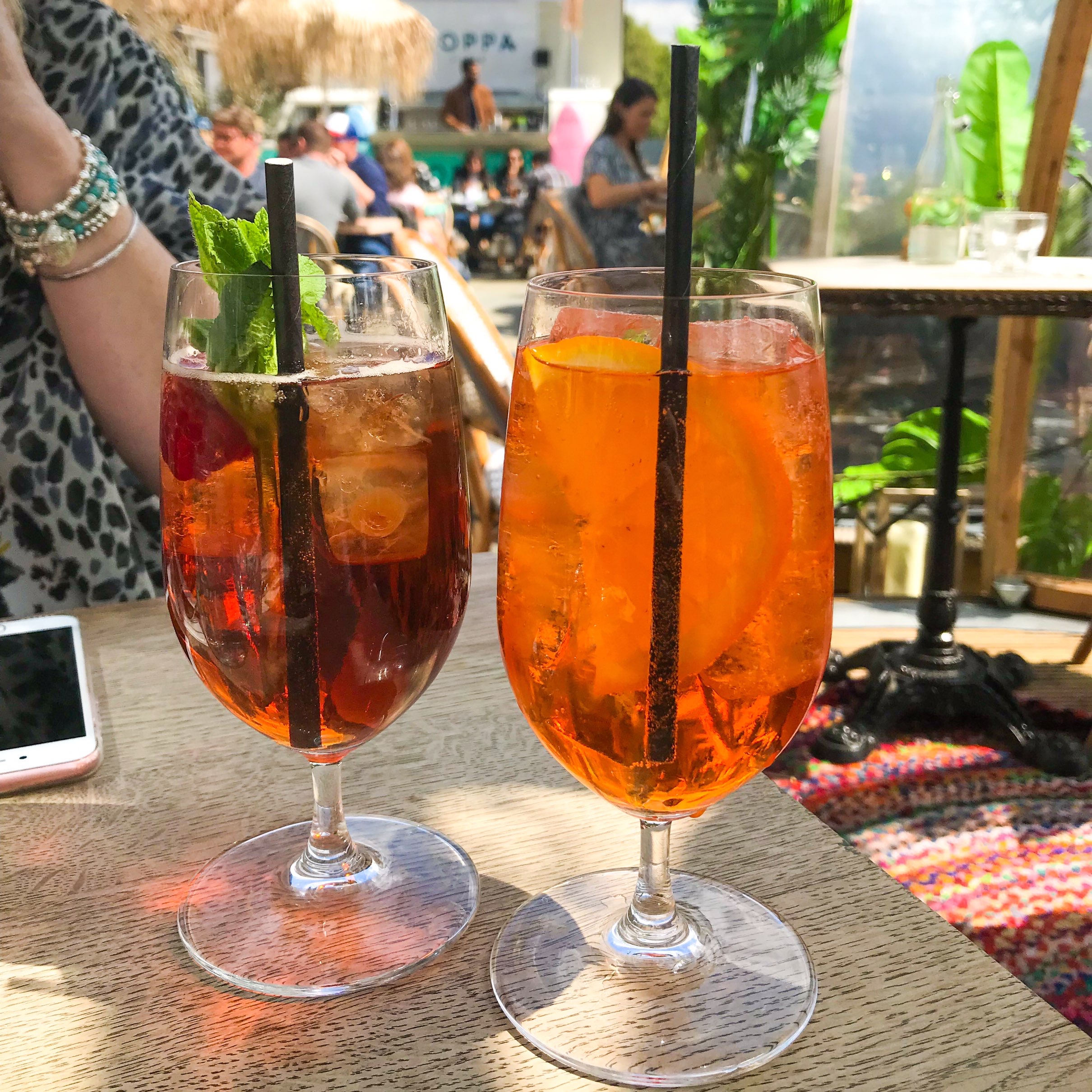 Cocktails at Coppa Club: Aperol Spritz and Summer Cup