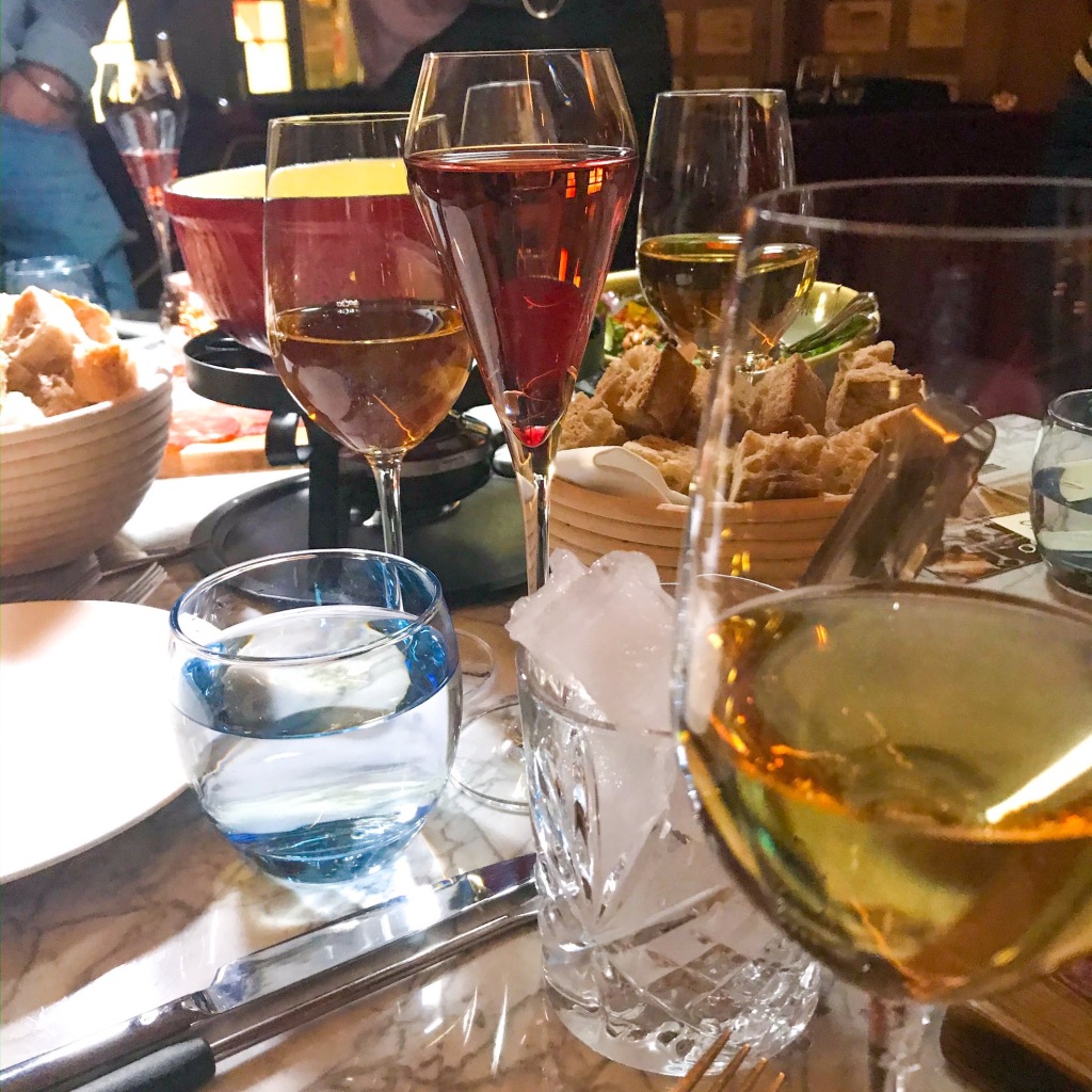 The Kir and wines that accompany the fondue menu 